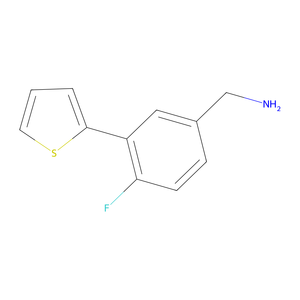 (4-Fluoro-3-(thiophen-2-yl)phenyl)methanamine molecular structure, CAS 1249105-75-6