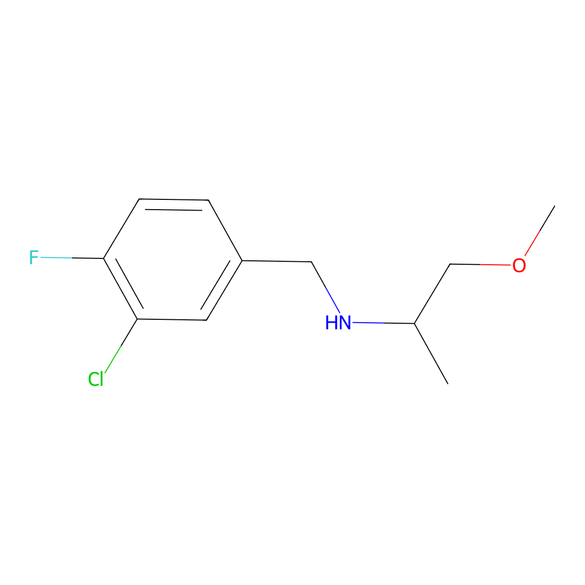 [(3-Chloro-4-fluorophenyl)methyl](1-methoxypropan-2-yl)amine molecular structure, CAS 1249109-10-1