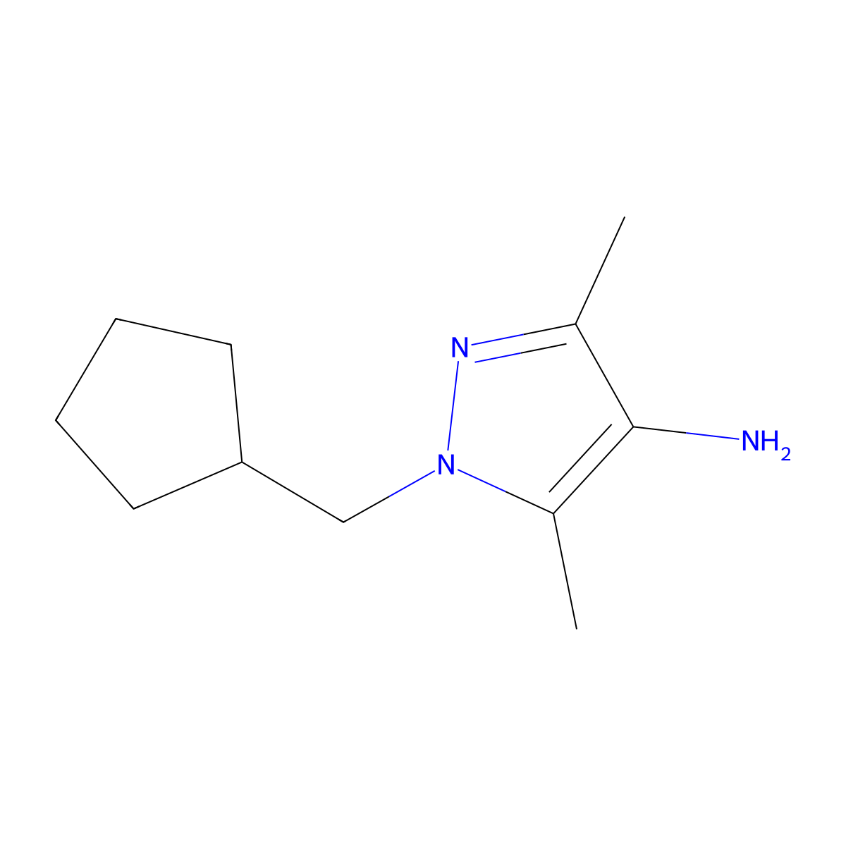 1-(cyclopentylmethyl)-3,5-dimethyl-1H-pyrazol-4-amine molecular structure, CAS 1249110-76-6