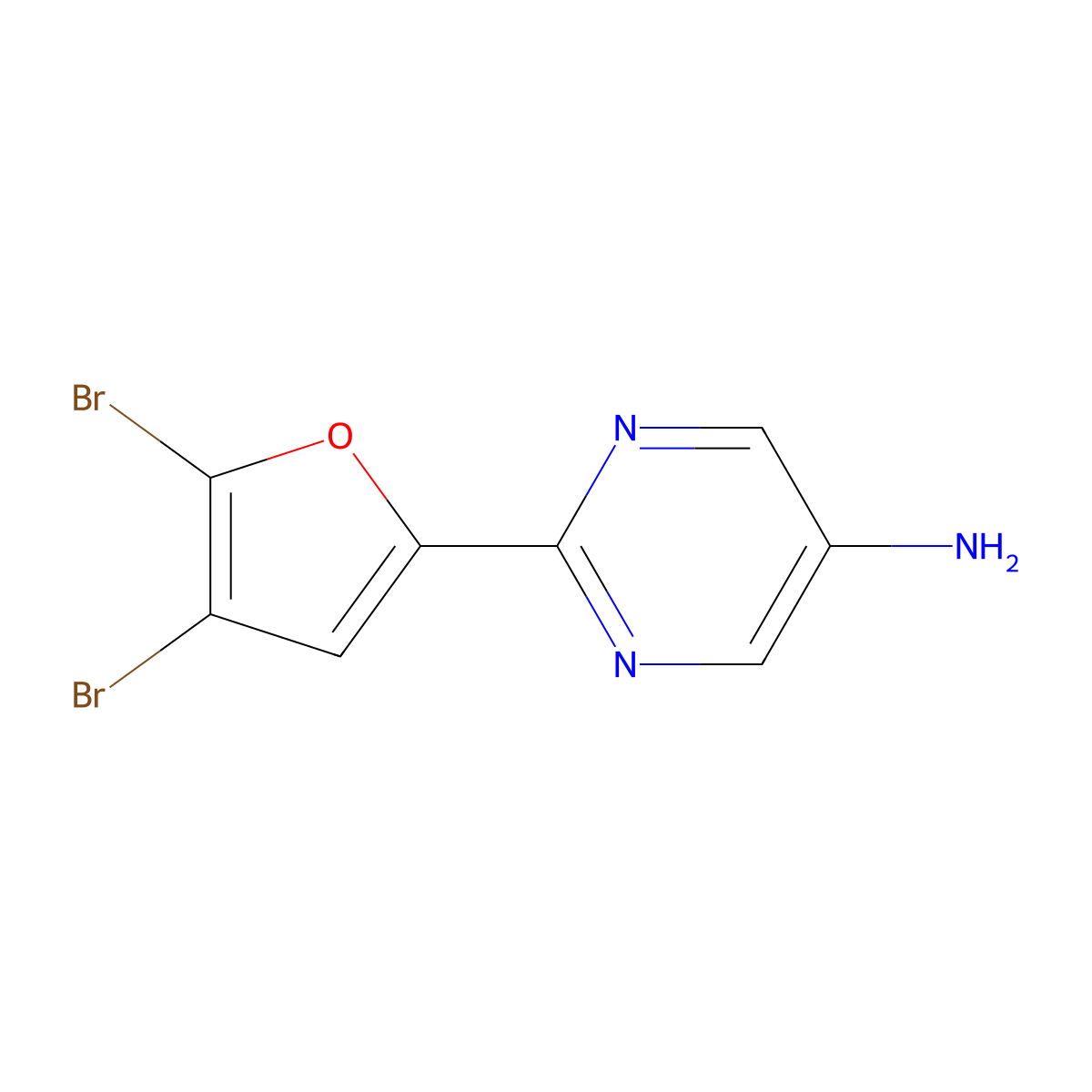 2-(4,5-Dibromofuran-2-yl)pyrimidin-5-amine molecular structure, CAS 1249123-47-4