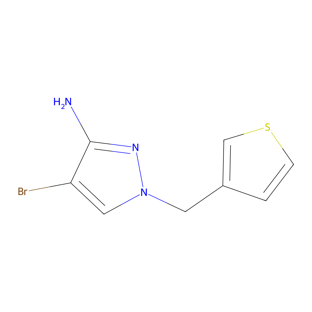 4-bromo-1-[(thiophen-3-yl)methyl]-1H-pyrazol-3-amine molecular structure, CAS 1249126-69-9