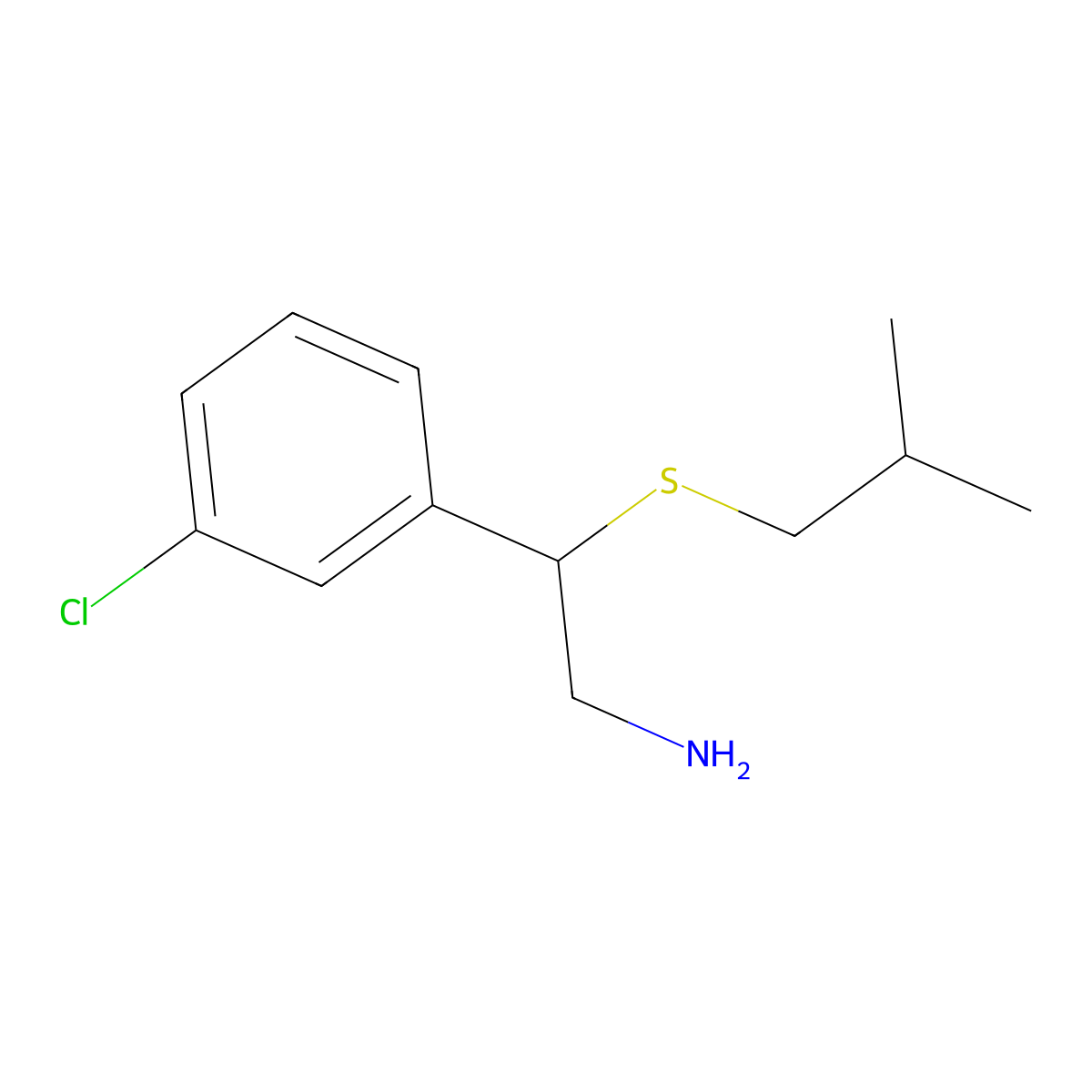 2-(3-Chlorophenyl)-2-[(2-methylpropyl)sulfanyl]ethan-1-amine molecular structure, CAS 1249130-32-2
