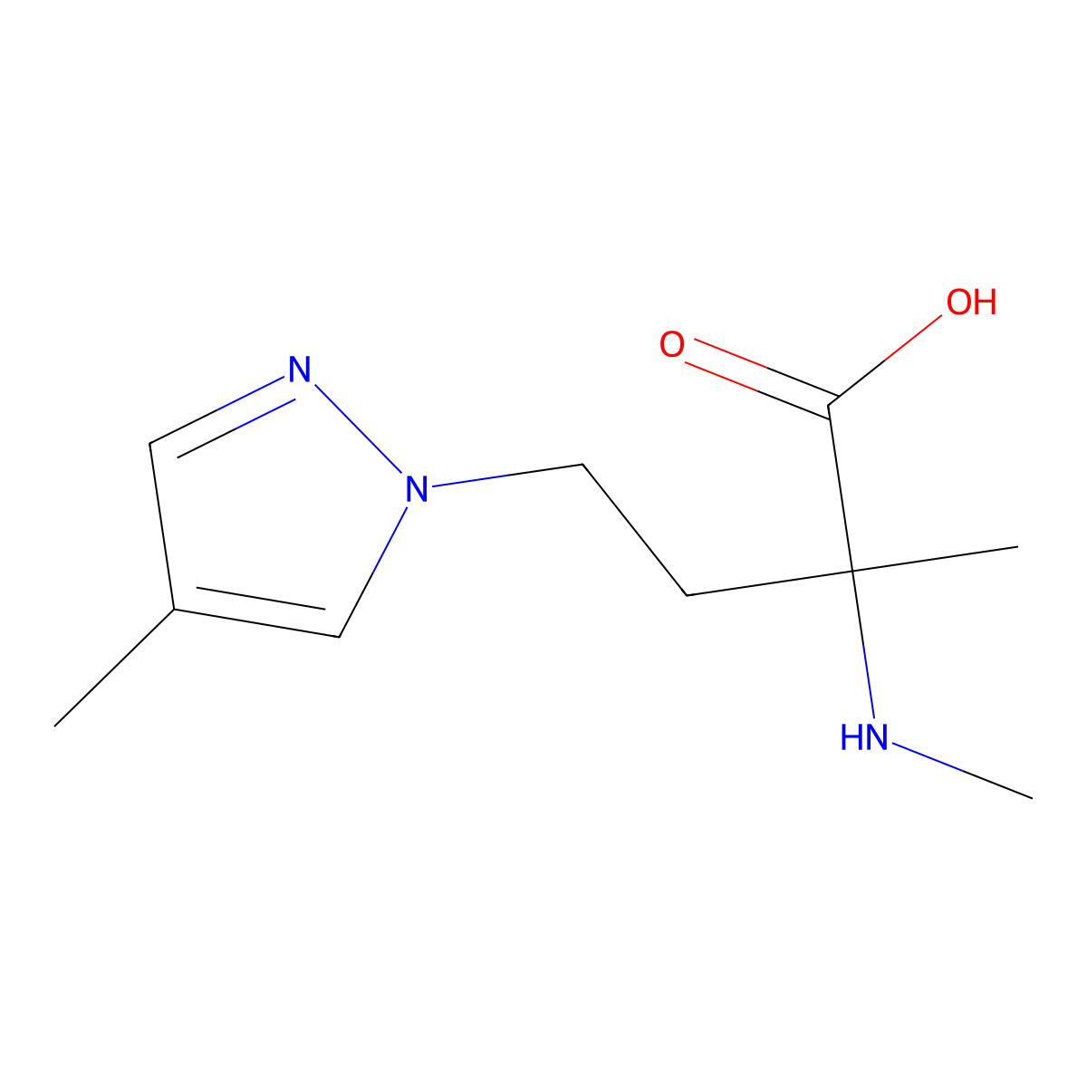 2-Methyl-4-(4-methyl-1h-pyrazol-1-yl)-2-(methylamino)butanoic acid molecular structure, CAS 1249149-51-6