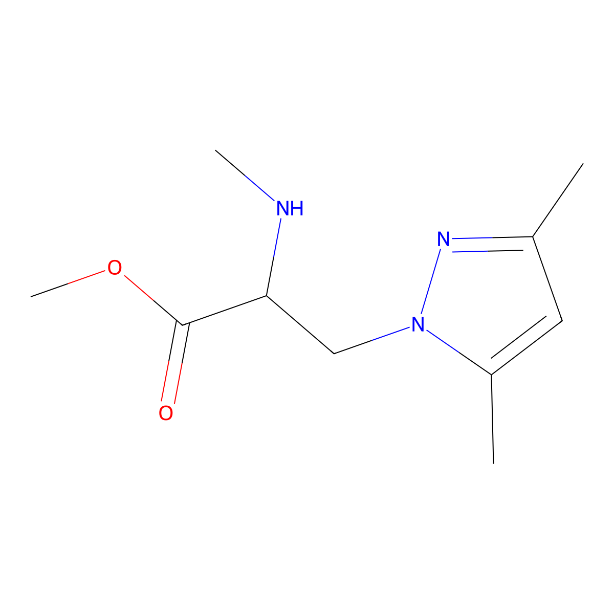 Methyl 3-(3,5-dimethyl-1h-pyrazol-1-yl)-2-(methylamino)propanoate molecular structure, CAS 1249154-00-4