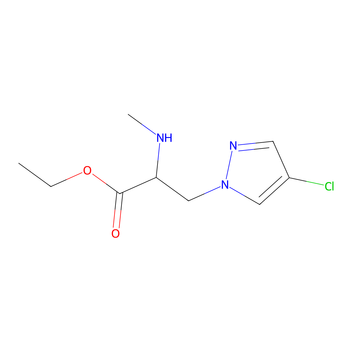 Ethyl 3-(4-chloro-1h-pyrazol-1-yl)-2-(methylamino)propanoate molecular structure, CAS 1249158-16-4