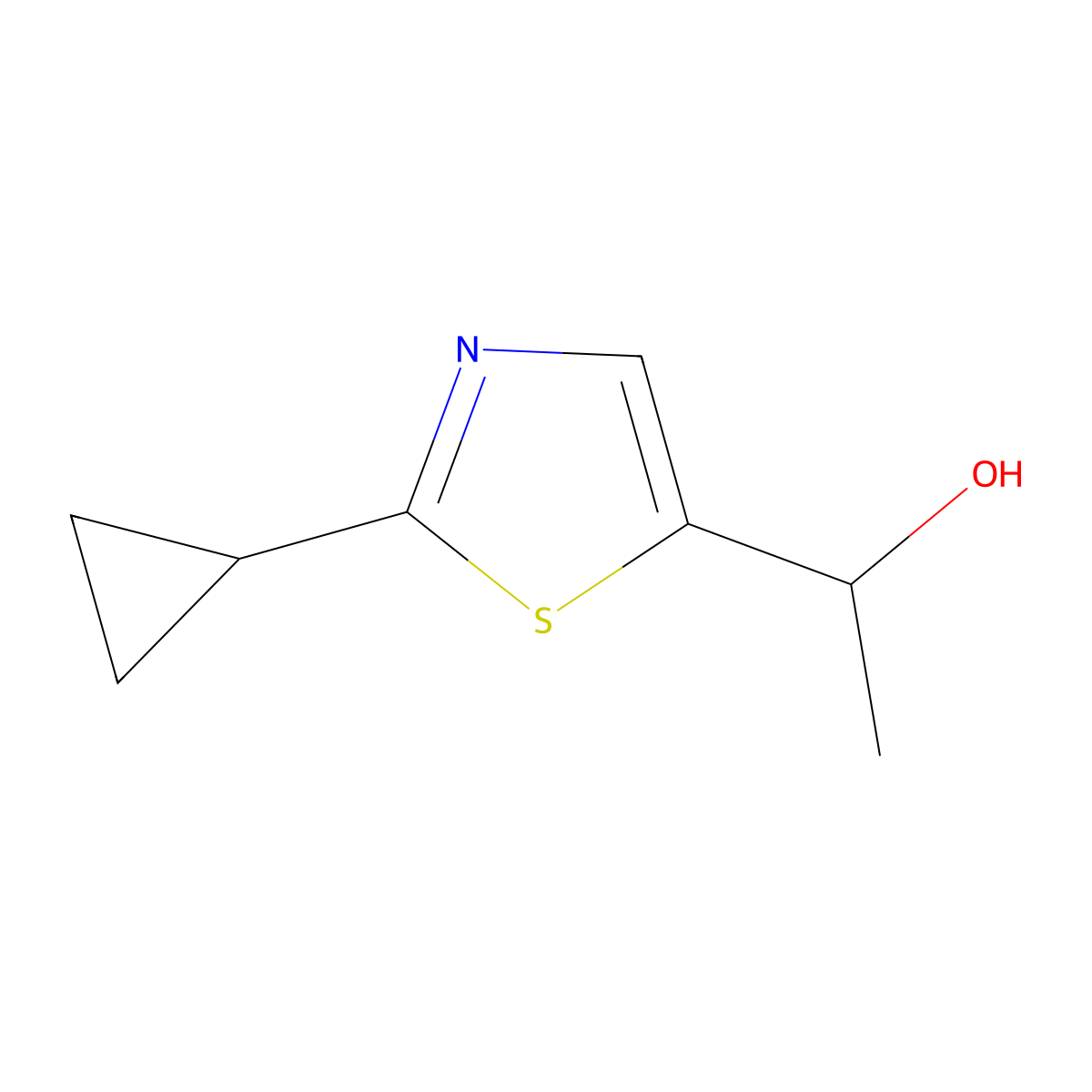 1-(2-Cyclopropyl-1,3-thiazol-5-yl)ethan-1-ol molecular structure, CAS 1249164-69-9