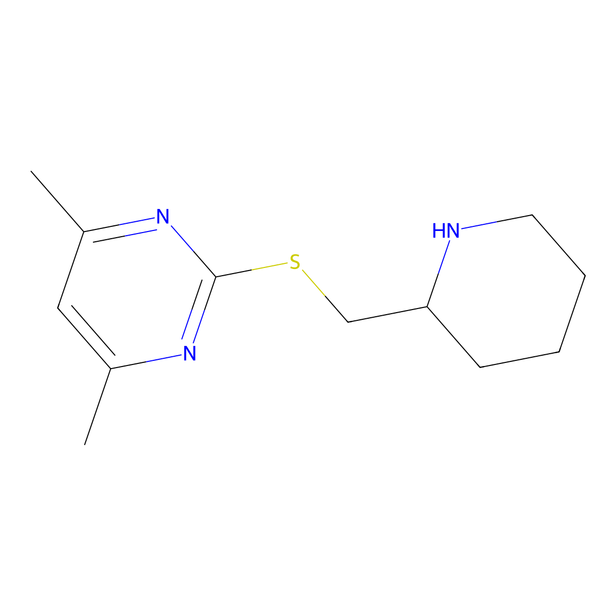 4,6-Dimethyl-2-{[(piperidin-2-yl)methyl]sulfanyl}pyrimidine molecular structure, CAS 1249165-66-9