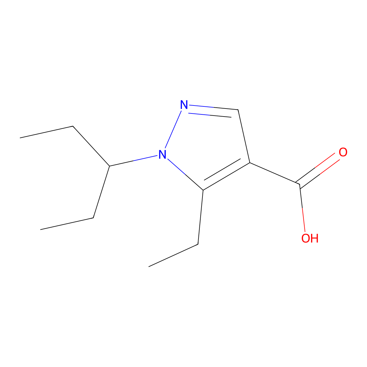 5-ethyl-1-(pentan-3-yl)-1H-pyrazole-4-carboxylic acid molecular structure, CAS 1249165-87-4