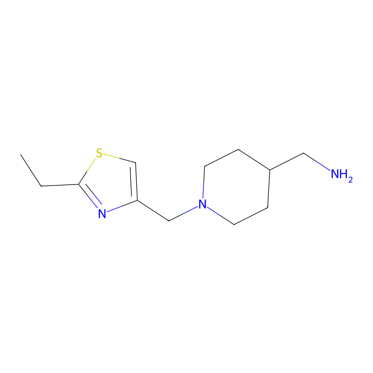 {1-[(2-Ethyl-1,3-thiazol-4-yl)methyl]piperidin-4-yl}methanamine molecular structure, CAS 1249171-13-8