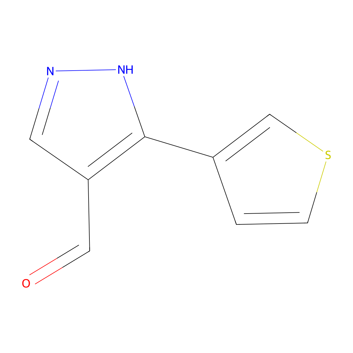 3-(thiophen-3-yl)-1H-pyrazole-4-carbaldehyde molecular structure, CAS 1249172-47-1