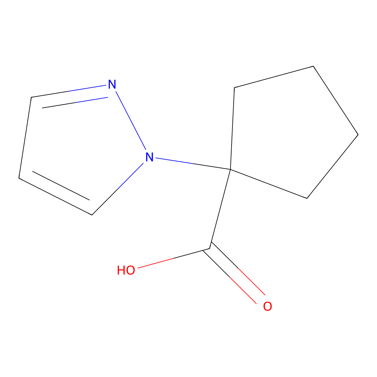 1-(1H-pyrazol-1-yl)cyclopentane-1-carboxylic acid molecular structure, CAS 1249180-01-5