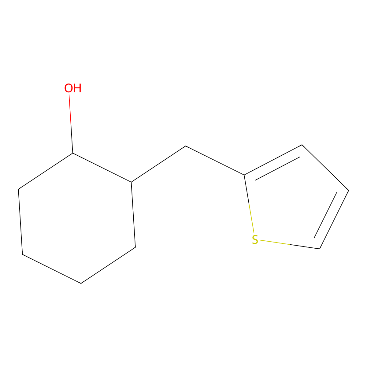 2-[(Thiophen-2-yl)methyl]cyclohexan-1-ol molecular structure, CAS 1249186-78-4