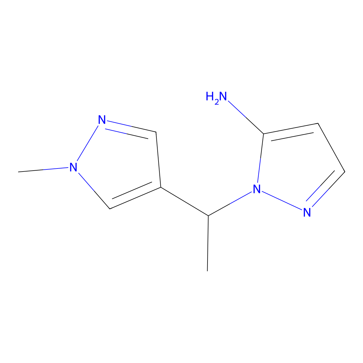 1-[1-(1-methyl-1H-pyrazol-4-yl)ethyl]-1H-pyrazol-5-amine molecular structure, CAS 1249188-41-7