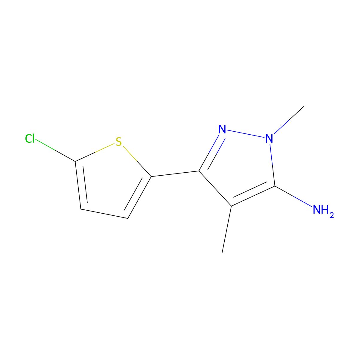 3-(5-chlorothiophen-2-yl)-1,4-dimethyl-1H-pyrazol-5-amine molecular structure, CAS 1249193-67-6