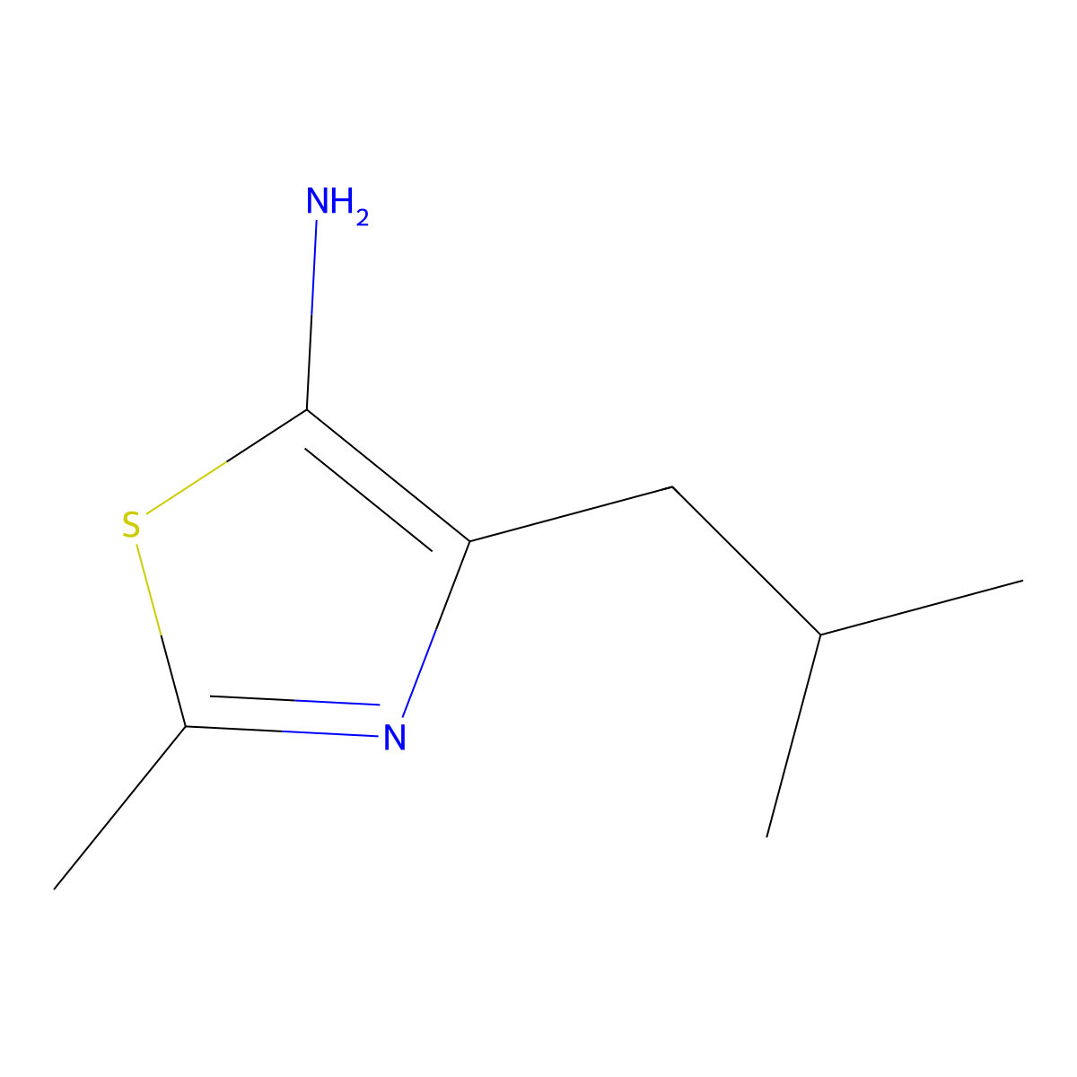 2-Methyl-4-(2-methylpropyl)-1,3-thiazol-5-amine molecular structure, CAS 1249195-25-2