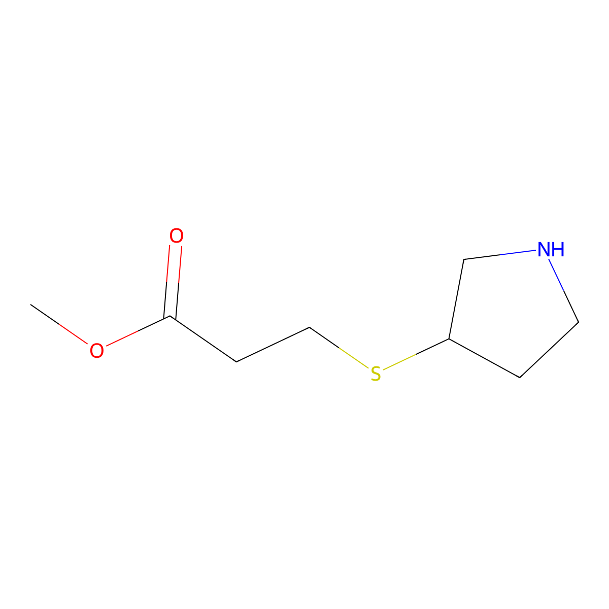 Methyl 3-(pyrrolidin-3-ylthio)propanoate molecular structure, CAS 1249202-14-9