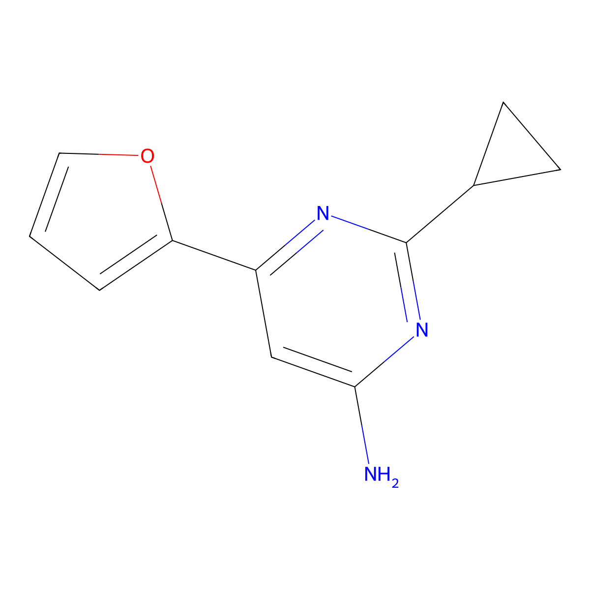 2-Cyclopropyl-6-(furan-2-yl)pyrimidin-4-amine molecular structure, CAS 1249209-51-5