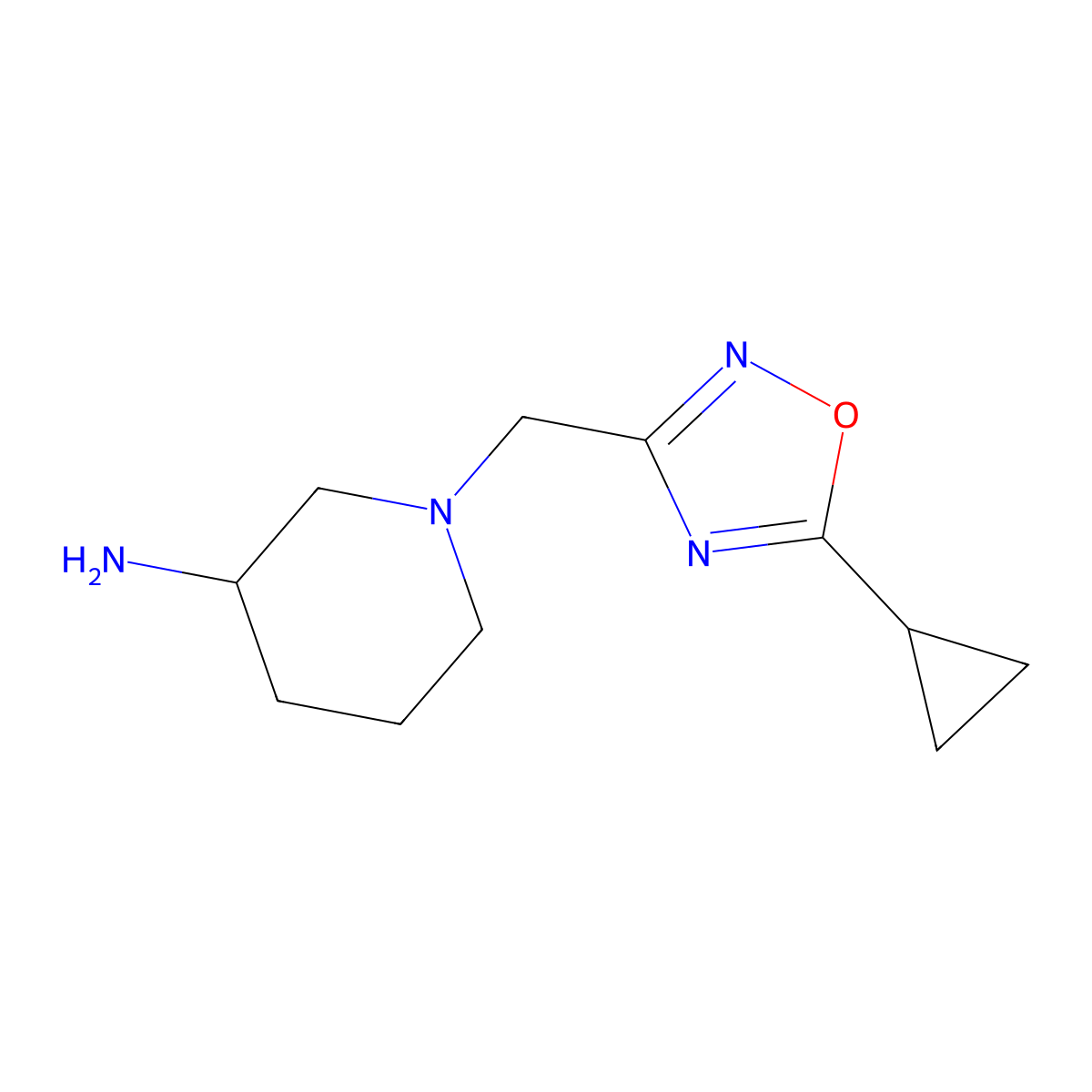 1-[(5-Cyclopropyl-1,2,4-oxadiazol-3-yl)methyl]piperidin-3-amine molecular structure, CAS 1249245-86-0