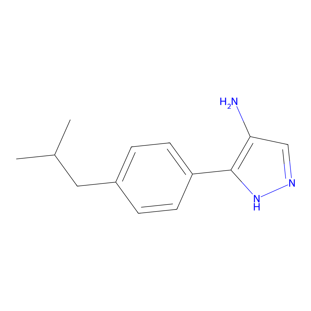 5-[4-(2-methylpropyl)phenyl]-1H-pyrazol-4-amine molecular structure, CAS 1249258-46-5