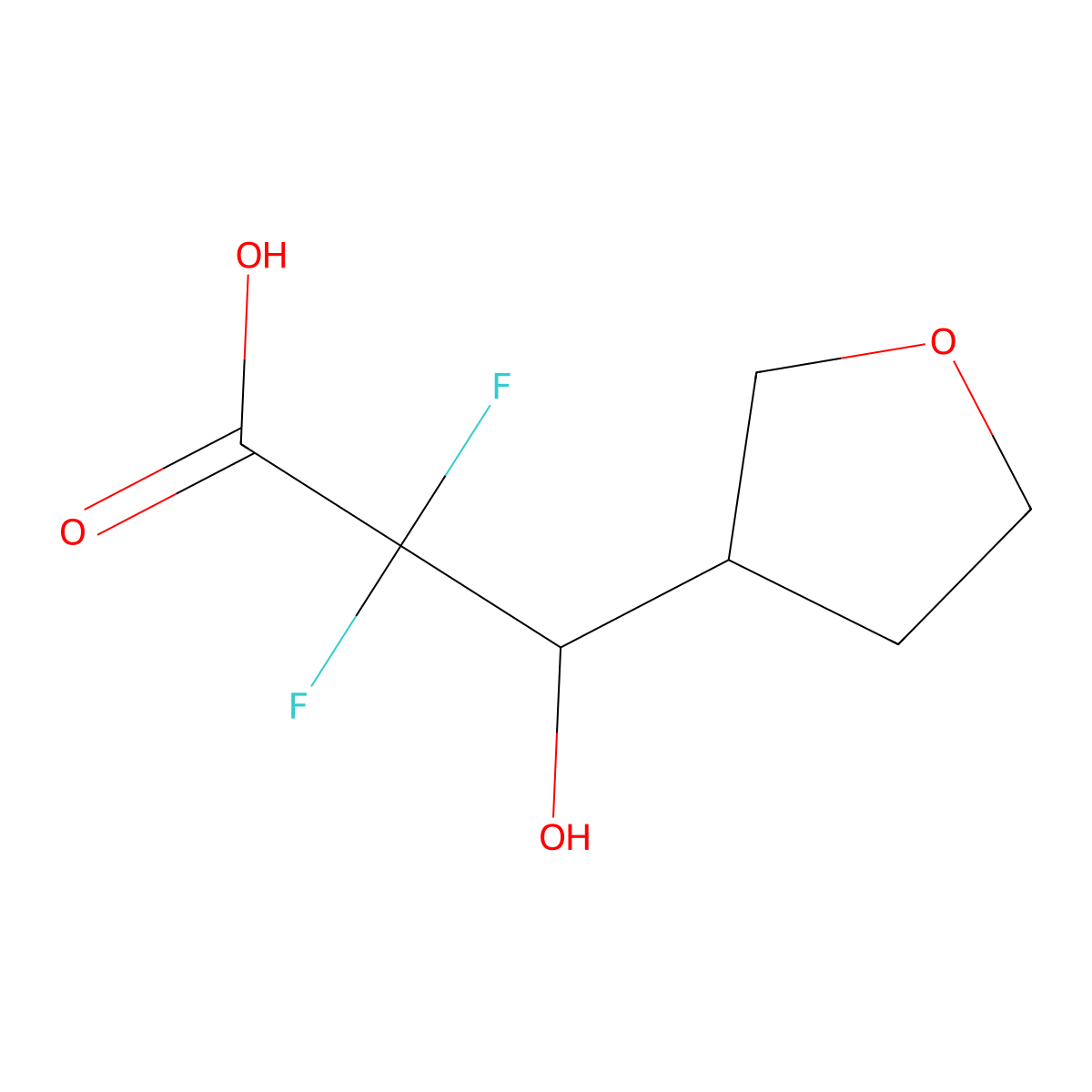 2,2-Difluoro-3-hydroxy-3-(oxolan-3-yl)propanoic acid molecular structure, CAS 1249261-05-9