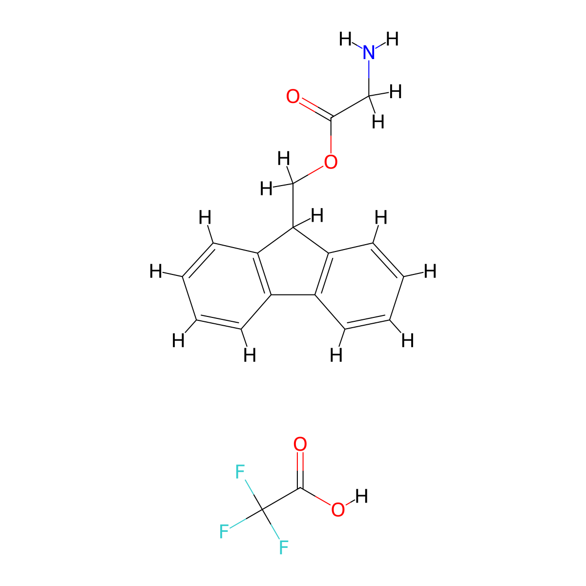 (9H-fluoren-9-yl)methyl 2-aminoacetate; trifluoroacetic acid molecular structure, CAS 124927-89-5