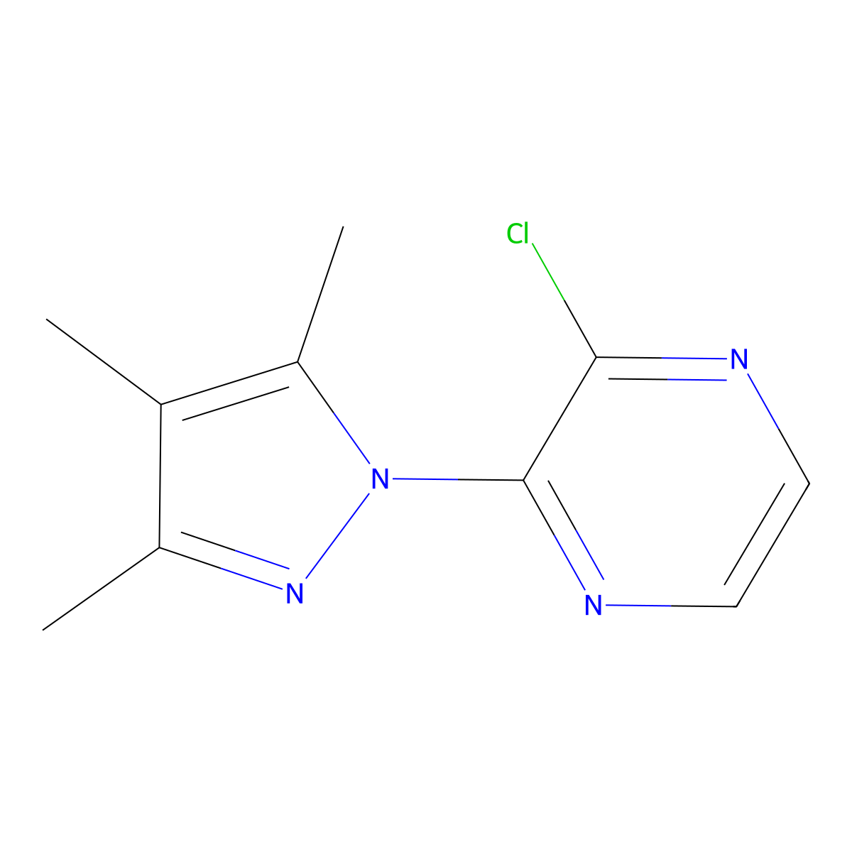 2-chloro-3-(3,4,5-trimethyl-1H-pyrazol-1-yl)pyrazine molecular structure, CAS 1249279-34-2