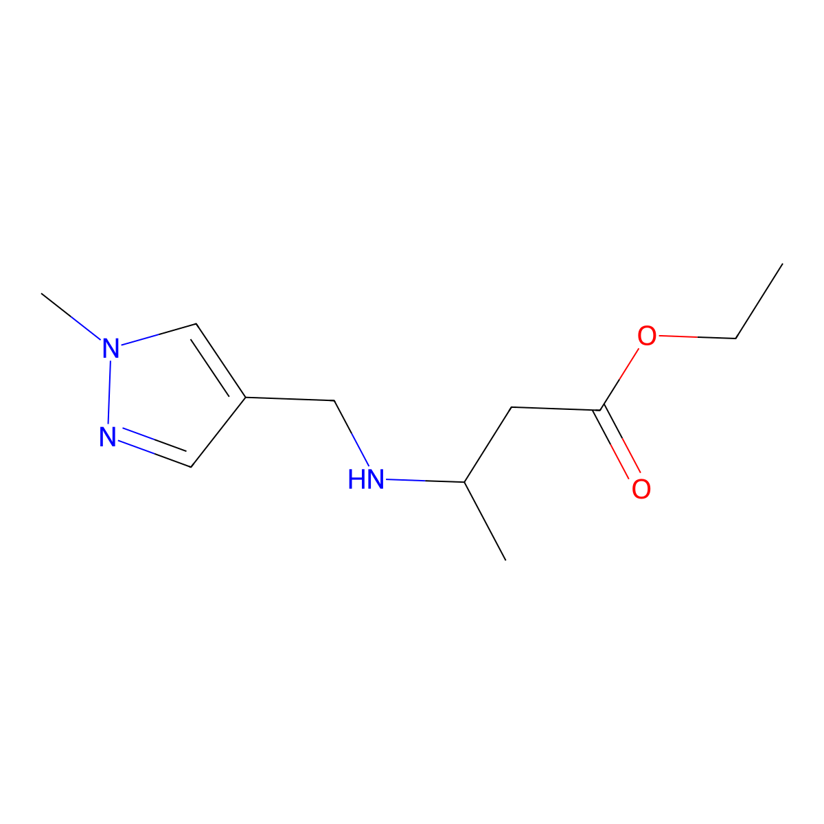 Ethyl 3-[[(1-methyl-1H-pyrazol-4-yl)methyl]amino]butanoate molecular structure, CAS 1249284-60-3