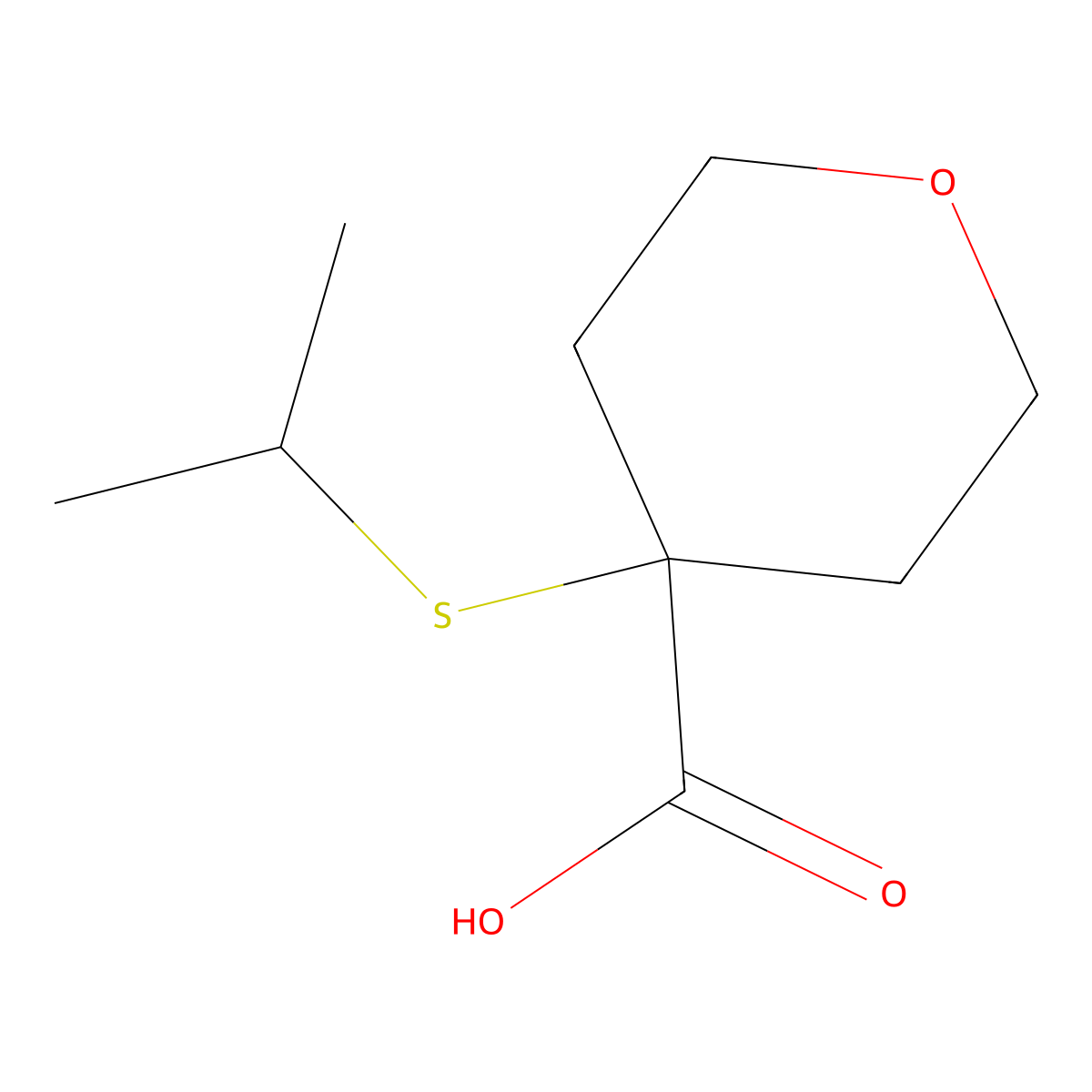 4-(Propan-2-ylsulfanyl)oxane-4-carboxylic acid molecular structure, CAS 1249286-44-9
