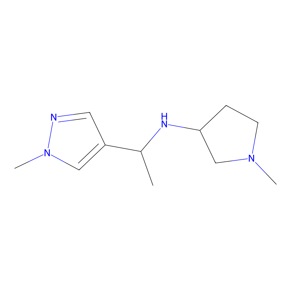 1-Methyl-N-[1-(1-methyl-1H-pyrazol-4-yl)ethyl]pyrrolidin-3-amine molecular structure, CAS 1249295-43-9