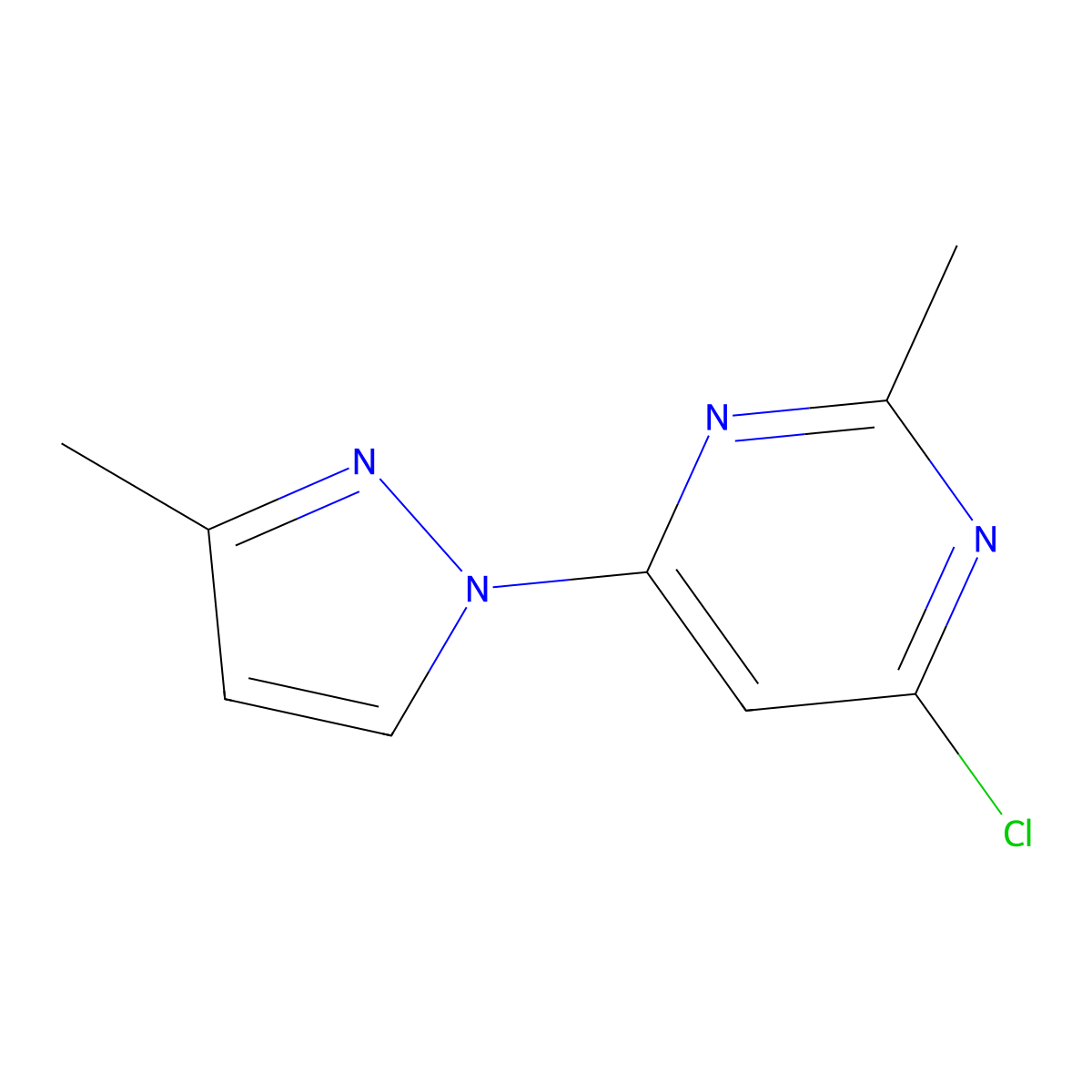 4-chloro-2-methyl-6-(1H-3-methylpyrozol-1-yl)pyrimidine molecular structure, CAS 1249300-58-0