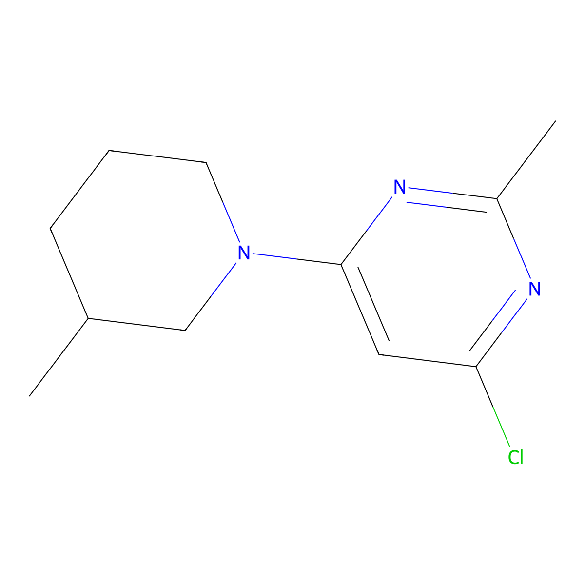 4-Chloro-2-methyl-6-(3-methylpiperidin-1-yl)pyrimidine molecular structure, CAS 1249302-08-6