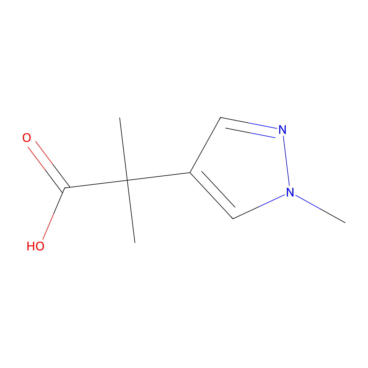 2-methyl-2-(1-methyl-1H-pyrazol-4-yl)propanoic acid molecular structure, CAS 1249313-28-7