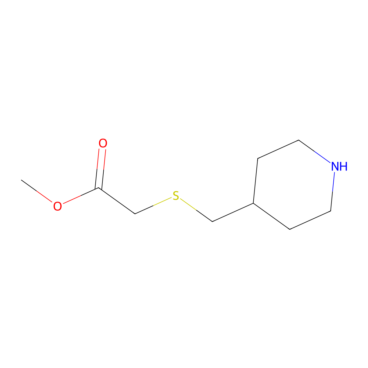 Methyl 2-{[(piperidin-4-yl)methyl]sulfanyl}acetate molecular structure, CAS 1249320-76-0