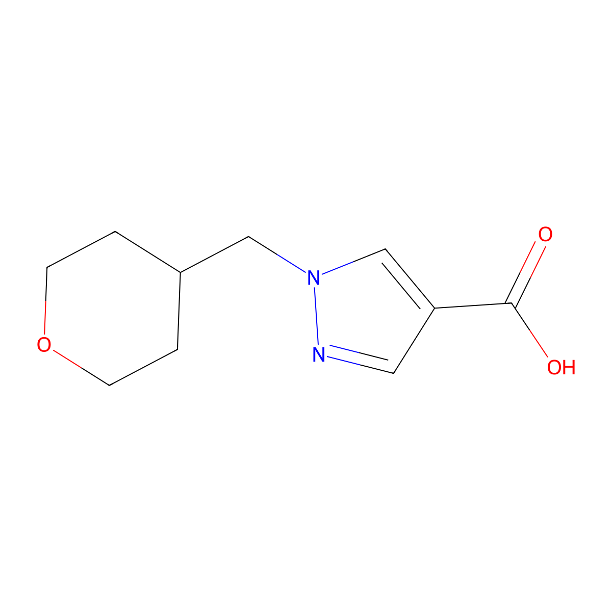 1-[(oxan-4-yl)methyl]-1H-pyrazole-4-carboxylic acid molecular structure, CAS 1249323-93-0