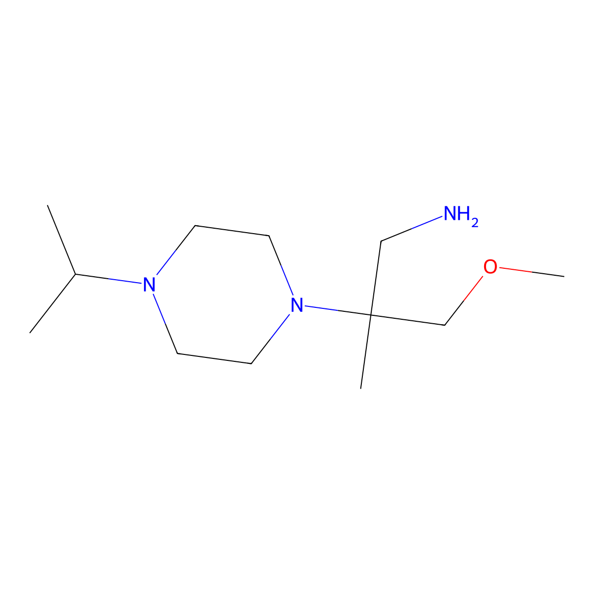 3-Methoxy-2-methyl-2-(4-propan-2-ylpiperazin-1-yl)propan-1-amine molecular structure, CAS 1249332-01-1