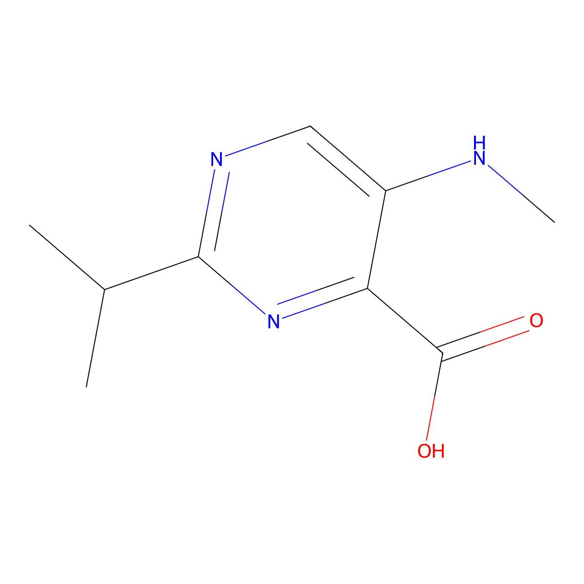 2-Isopropyl-5-(methylamino)pyrimidine-4-carboxylic acid molecular structure, CAS 1249356-17-9