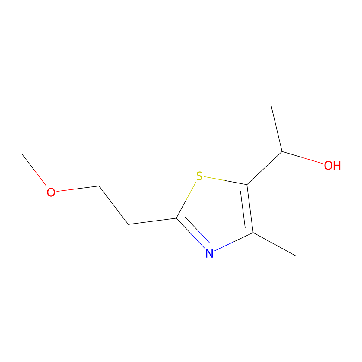 1-(2-(2-Methoxyethyl)-4-methyl-1,3-thiazol-5-yl)ethan-1-ol molecular structure, CAS 1249362-84-2