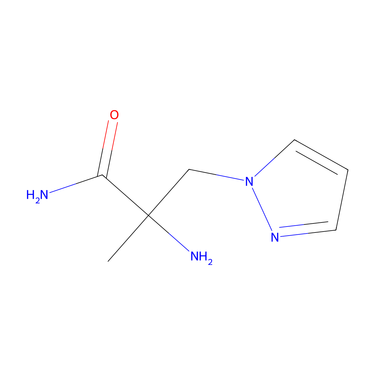 2-amino-2-methyl-3-(1H-pyrazol-1-yl)propanamide molecular structure, CAS 1249366-88-8