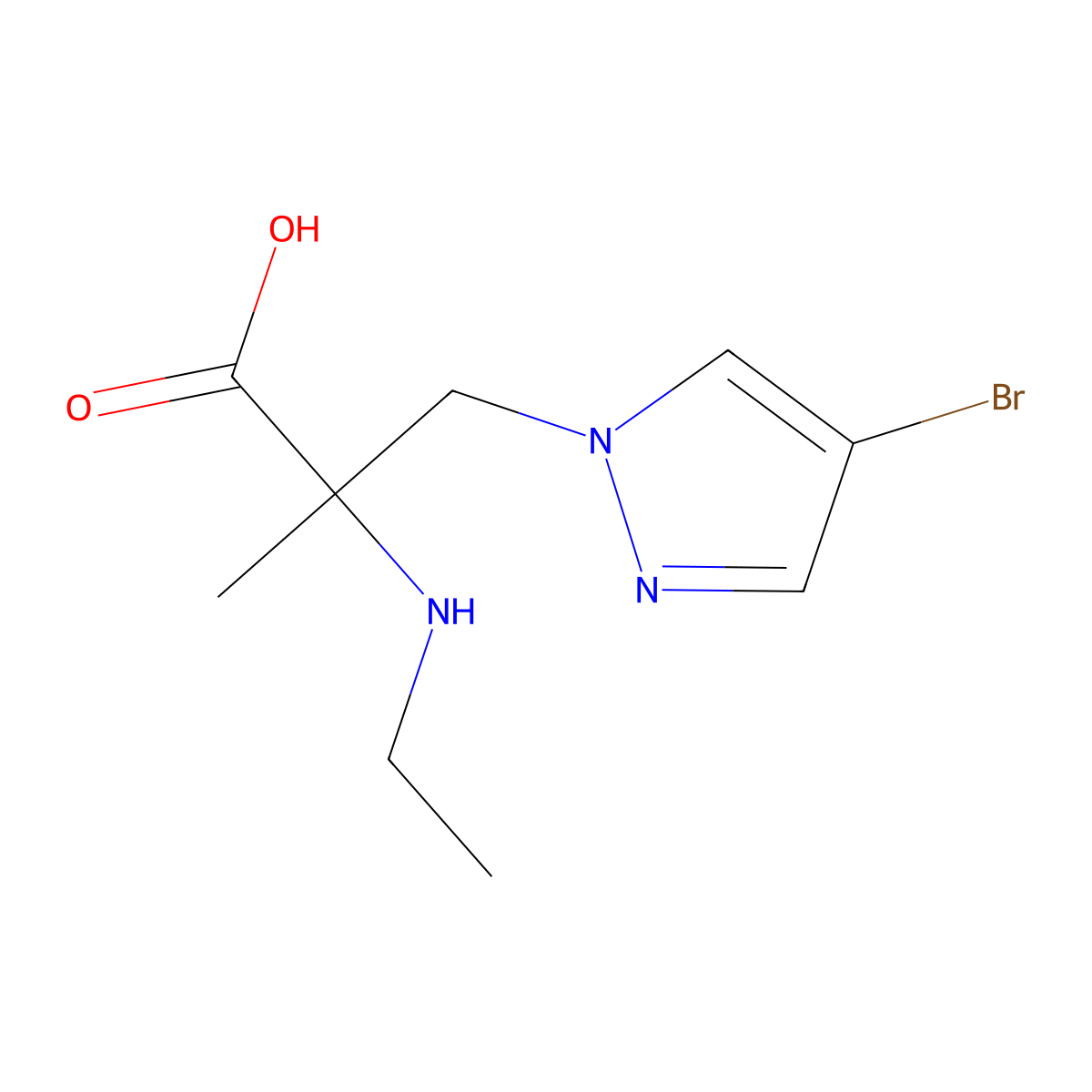 3-(4-Bromo-1h-pyrazol-1-yl)-2-(ethylamino)-2-methylpropanoic acid molecular structure, CAS 1249381-38-1