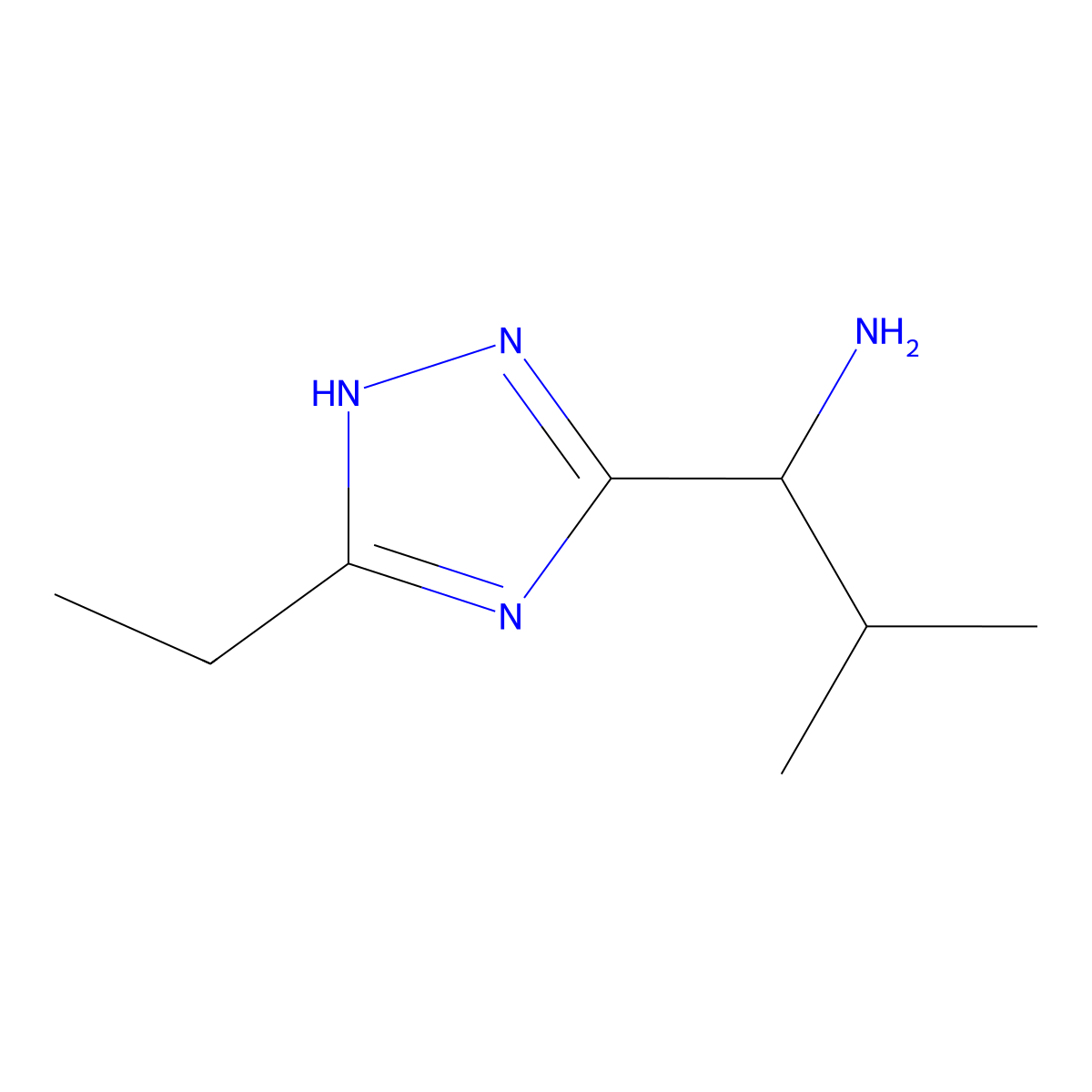 1-(5-ethyl-1H-1,2,4-triazol-3-yl)-2-methylpropan-1-amine molecular structure, CAS 1249388-10-0