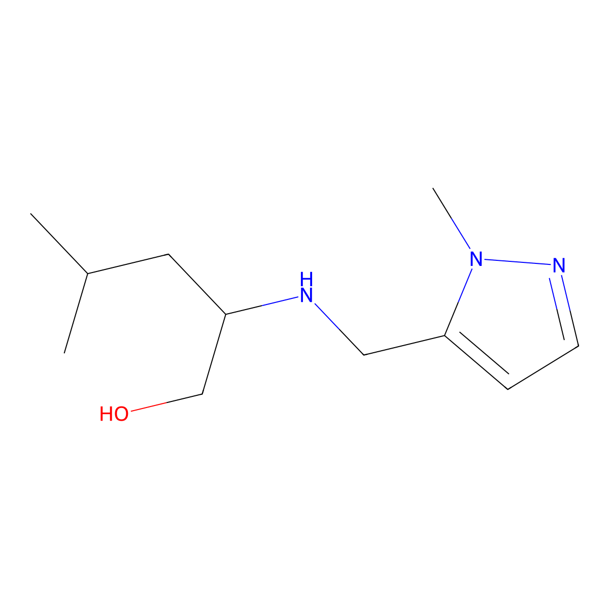 4-Methyl-2-{[(1-methyl-1H-pyrazol-5-yl)methyl]amino}pentan-1-ol molecular structure, CAS 1249424-62-1