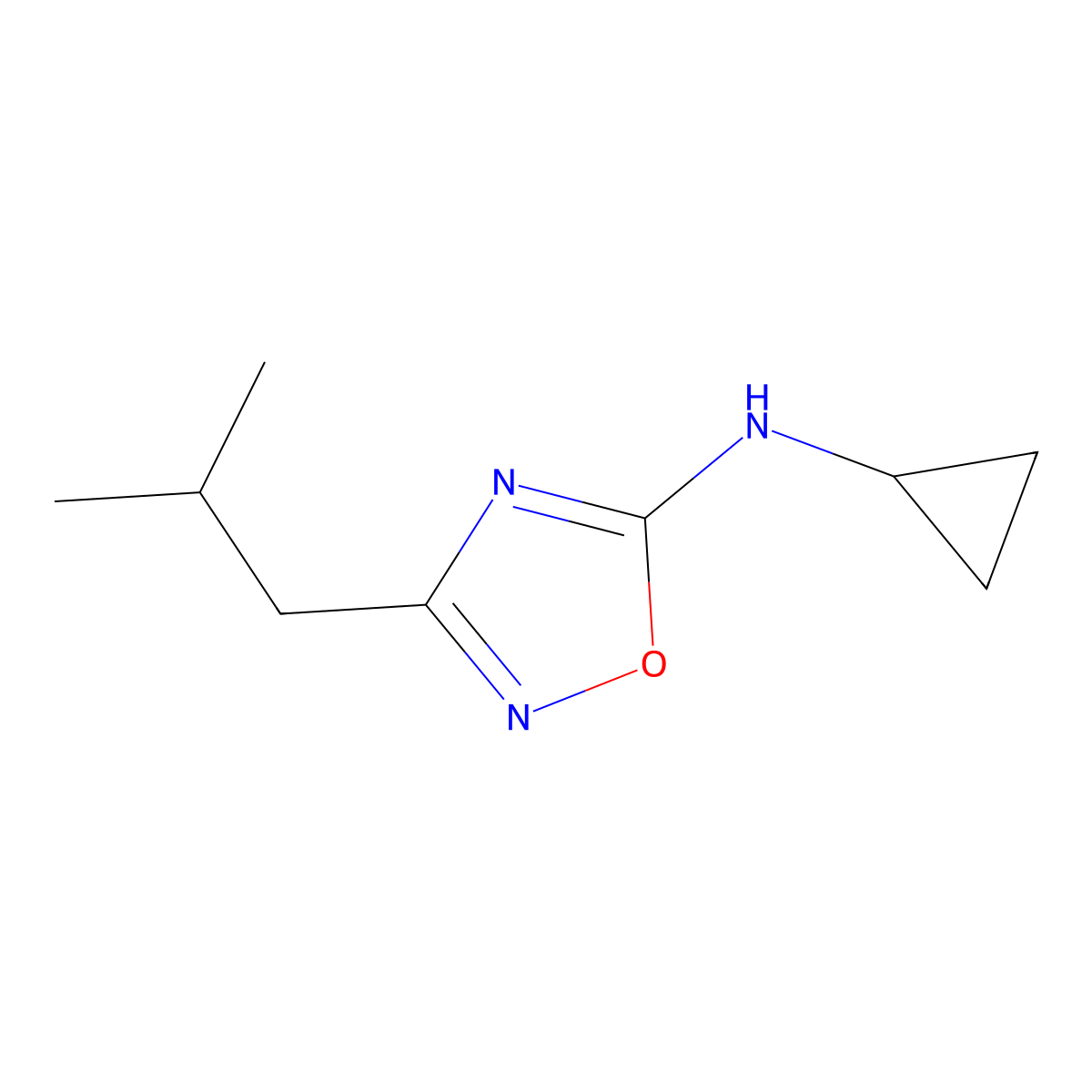 N-cyclopropyl-3-(2-methylpropyl)-1,2,4-oxadiazol-5-amine molecular structure, CAS 1249445-46-2