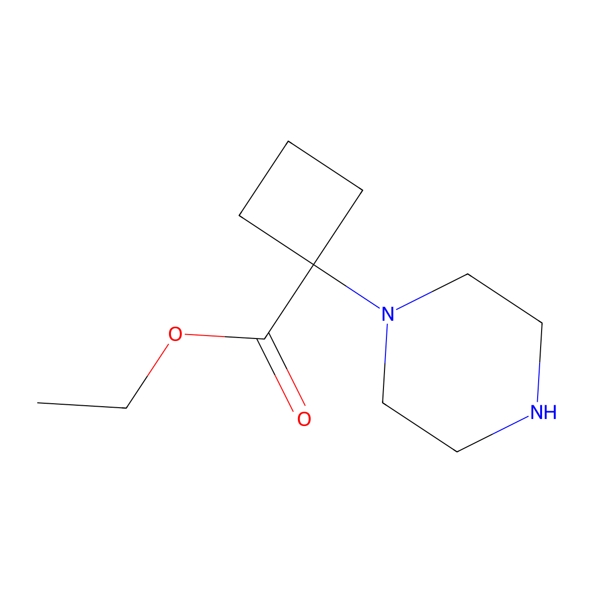 Ethyl 1-(piperazin-1-yl)cyclobutane-1-carboxylate molecular structure, CAS 1249468-80-1