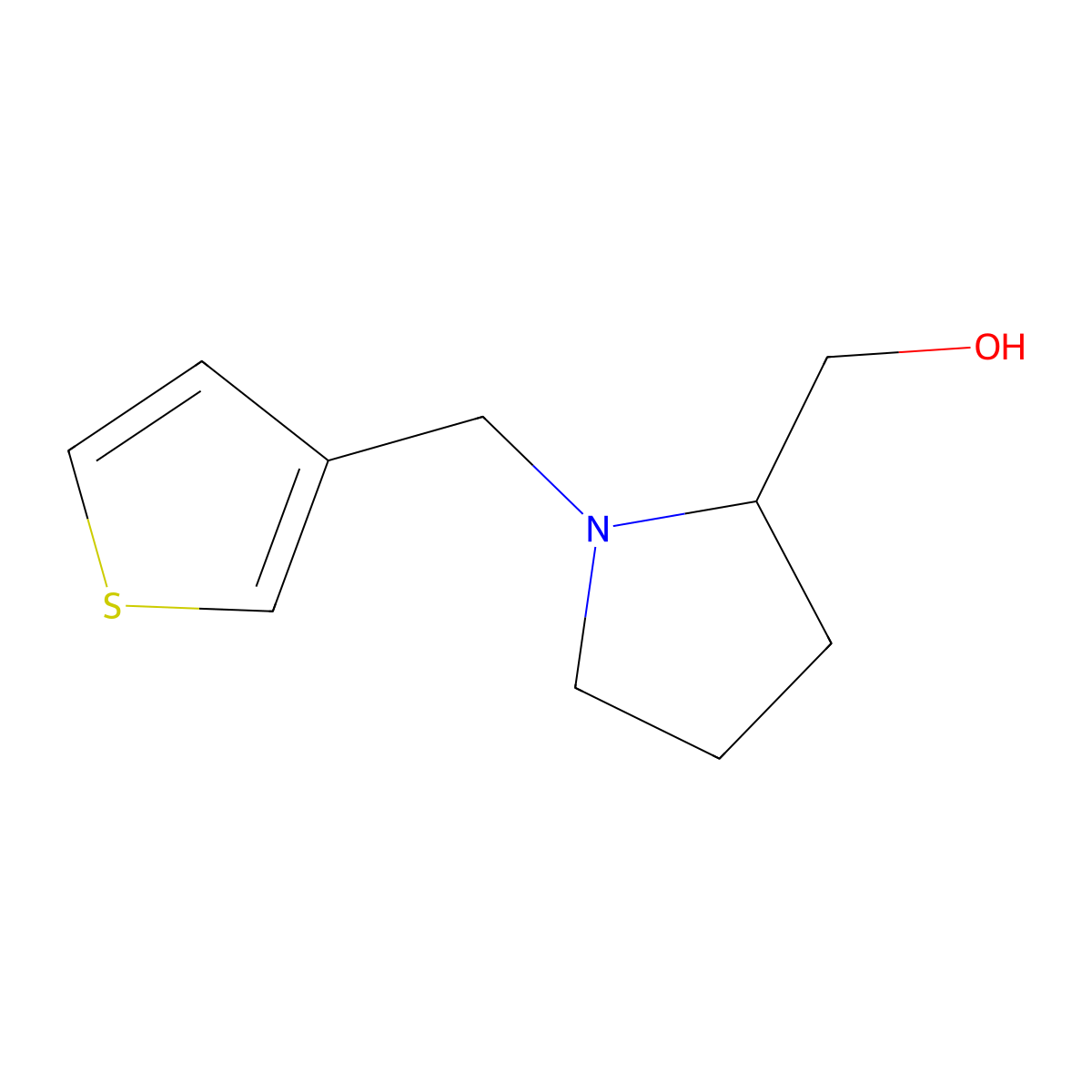 (1-(Thiophen-3-ylmethyl)pyrrolidin-2-yl)methanol molecular structure, CAS 1249475-22-6