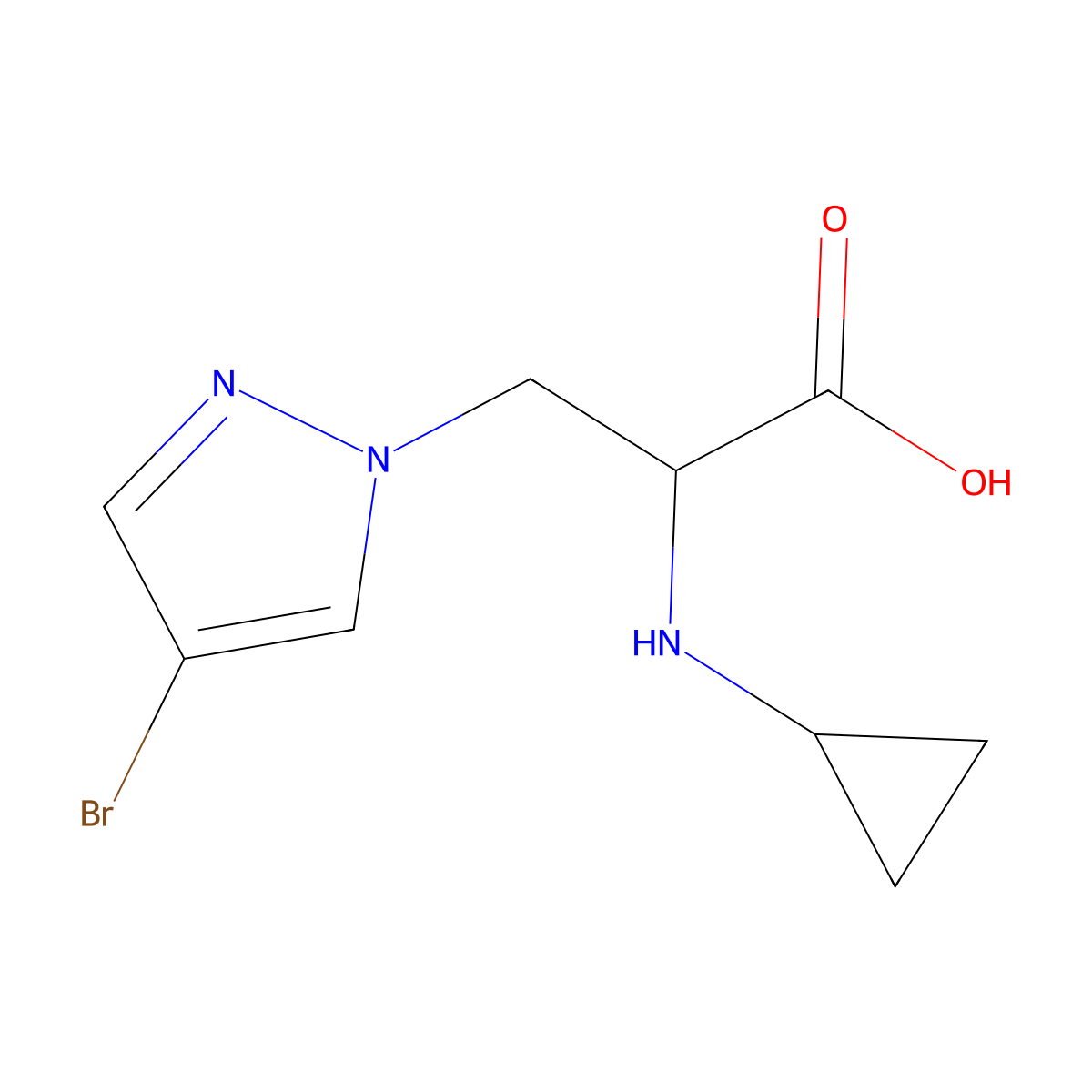 3-(4-bromo-1H-pyrazol-1-yl)-2-(cyclopropylamino)propanoic acid molecular structure, CAS 1249476-17-2