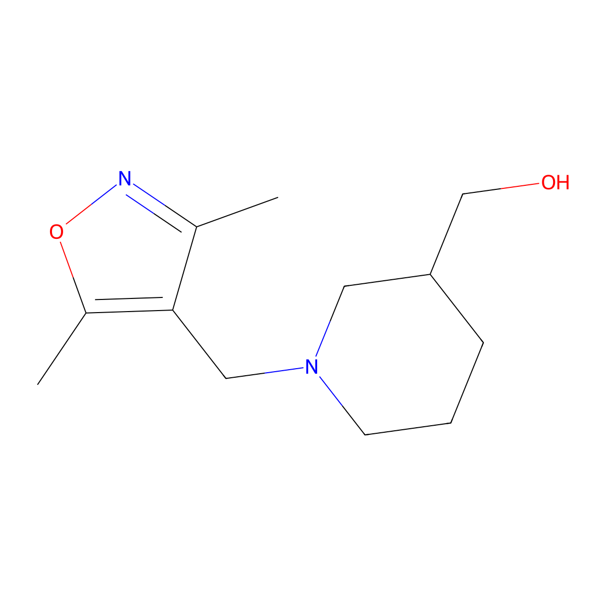 (1-((3,5-Dimethylisoxazol-4-yl)methyl)piperidin-3-yl)methanol molecular structure, CAS 1249490-20-7