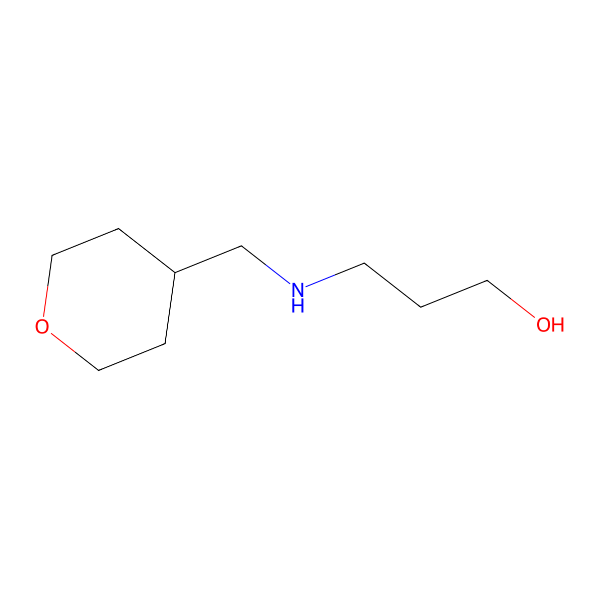 3-(((Tetrahydro-2H-pyran-4-yl)methyl)amino)propan-1-ol molecular structure, CAS 1249495-30-4