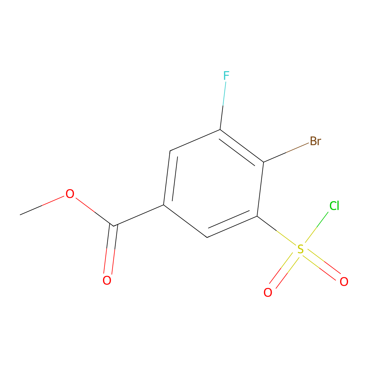 Methyl 4-bromo-3-(chlorosulfonyl)-5-fluorobenzoate molecular structure, CAS 1249508-42-6