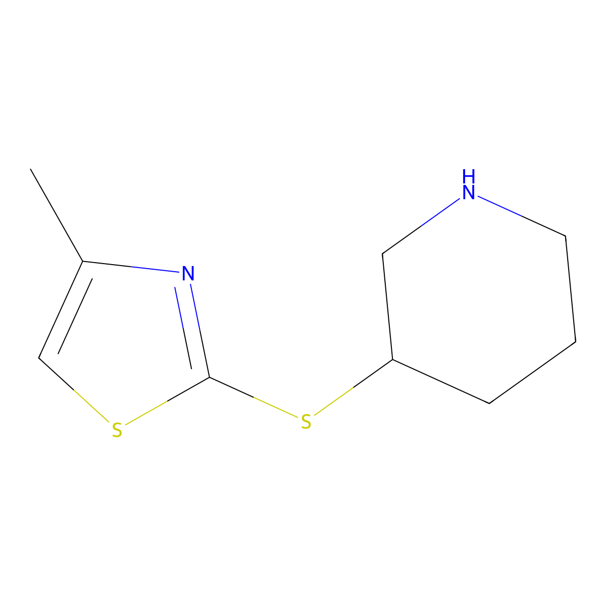3-[(4-Methyl-1,3-thiazol-2-yl)sulfanyl]piperidine molecular structure, CAS 1249509-01-0