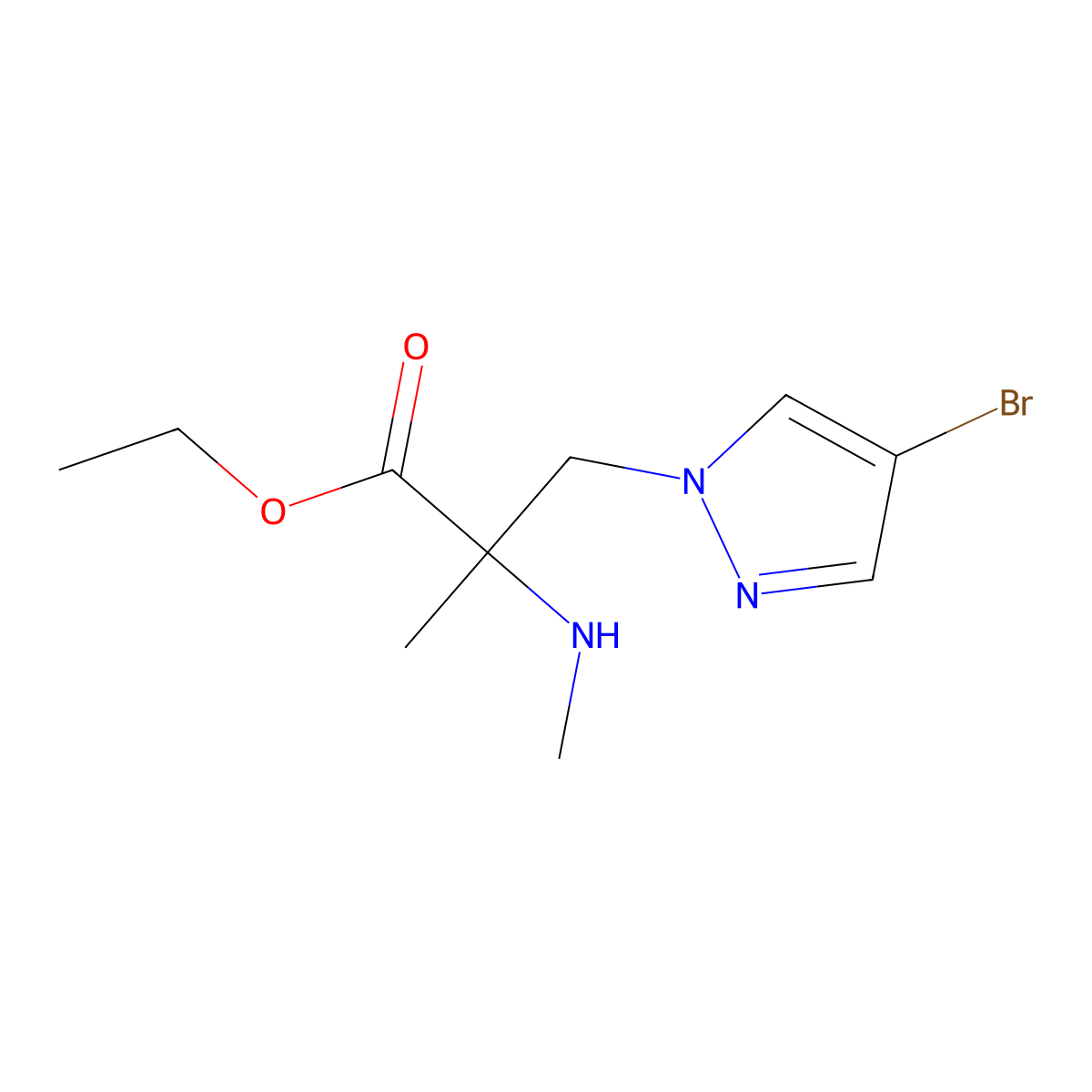 Ethyl 3-(4-bromo-1h-pyrazol-1-yl)-2-methyl-2-(methylamino)propanoate molecular structure, CAS 1249510-80-2